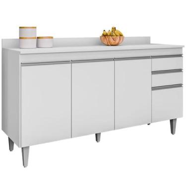 Imagem de Balcão Multiuso para Cozinha com Tampo 4 Portas Laya Branco - Maderatt