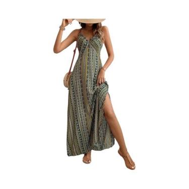 Imagem de Vestido Longo Feminino De Verão Boho Com Estampa Étnica, Costas Aberta