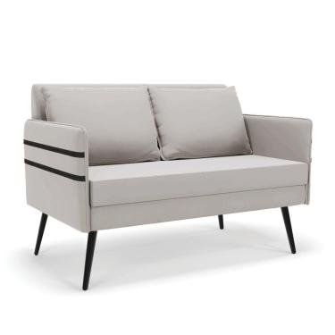 Imagem de Namoradeira 02 Lugares Mari Veludo Cinza Pés Palito De Ferro