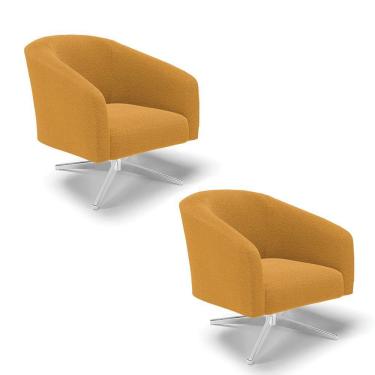 Imagem de Cadeira Sala De Jantar Giratória Cromada Kit 2 Stella Bouclê D03 - D\'rossi Cor Mostarda