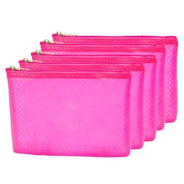 Imagem de Kit 5 Necessaire Feminina Rosa Organiza Bolsa Mala C/ Ziper