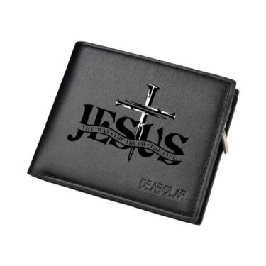 Imagem de Carteira Masculina Retrô Com Estampa De Jesus, Porta-Moedas Com Zíper 