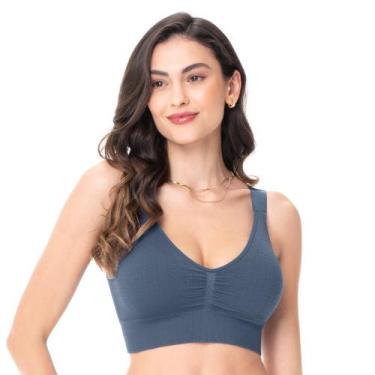 Imagem de Top Jacquard com Bojo Removível sem Costura Leve Trama Azul Índigo Esc