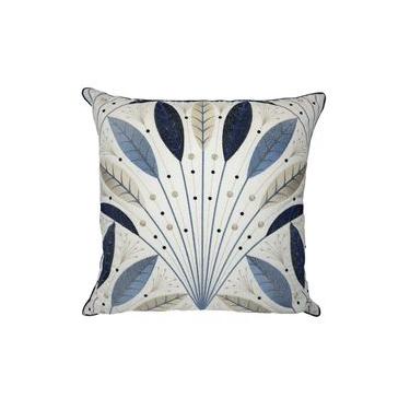 Imagem de Almofada De Sarja Cru Bordado Azul Com Cordão 2 52X52cm - Decortextil NA