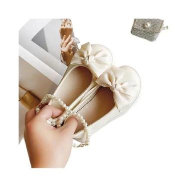 Imagem de Sapatilhas De Couro Com Tira No Tornozelo E Pérolas Para Meninas, Esti