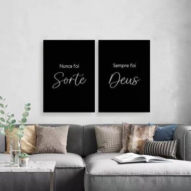 Imagem de Kit 2 Quadros Nunca Foi Sorte Foi Deus 24X18Cm Vidro Preta