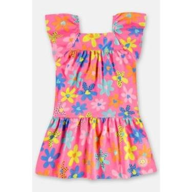 Imagem de Vestido Infantil Curto Malha Floral Up Baby Rosa-Feminino