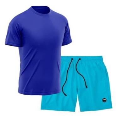 Imagem de Kit Short + Camiseta Dry Treino Fitness Academia Bermuda Camisa Praia Esporte Azul-Masculino