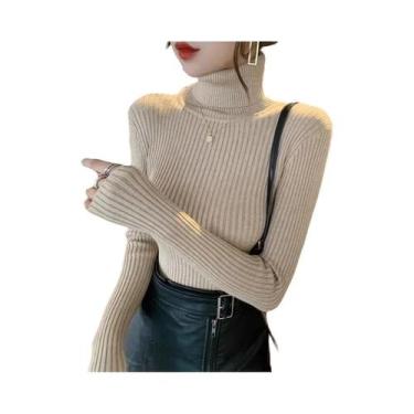 Imagem de Suéter Feminino De Tricô Gola Alta Grosso Outono Inverno Casual Slim F