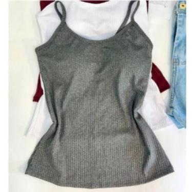 Imagem de Blusa Regata Feminina Alcinha Em Malha Canelada - AB, Cinza, G