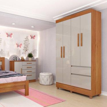 Imagem de Guarda Roupa Solteiro Com Pés 4 Portas 2 Gavetas - Oregon-cinamomo/off White - Tcil Móveis