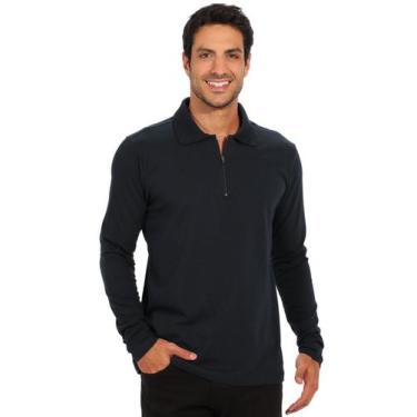 Imagem de Camisa Polo Manga Longa Anistia Algodão Com Elastano Marinho, Azul mar