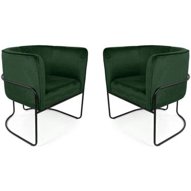 Imagem de Kit 02 Poltronas Betina Base Preto Veludo Verde - Nexta Casa