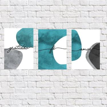 Imagem de Kit 3 Placas Gratidão Fé Amor Azul 18x27cm