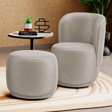 Imagem de Poltrona Decorativa com Puff Orgânico Molly Veludo Bege - Abmaza