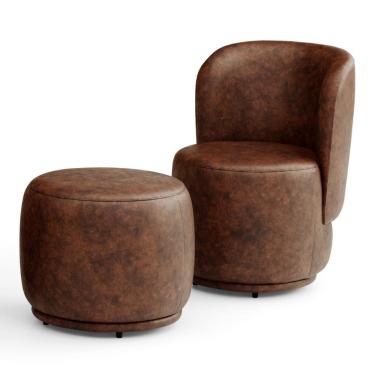 Imagem de Poltrona Decorativa com Puff Orgânico Molly Couríssimo Whisky - Abmaza