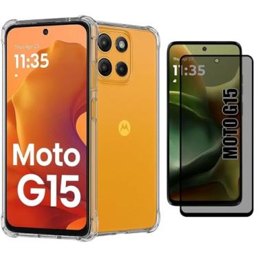 Imagem de Kit Capa Capinha Transparente e Película De Vidro Privacidade Para Motorola Moto G15