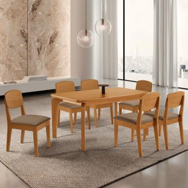 Imagem de Conjunto Sala de Jantar Mesa Dublin Tampo em Mdf e 6 Cadeiras Cleo Yescasa Capuccino / Naturalle
