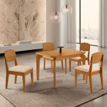 Imagem de Conjunto Sala de Jantar Mesa Dublin Tampo em Mdf e 4 Cadeiras Cleo Yescasa Veludo Creme / Naturalle