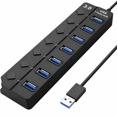 Imagem de Hub USB 3.0 Com 7 Portas, Cabo USB Integrado, Botão Liga e Desliga Individual, LED de S...