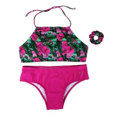 Imagem de Biquini Infantil Juvenil Cropped Lateral Larga - Rey Shop, Rosa chicle
