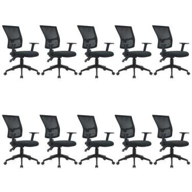 Imagem de Kit 10 Cadeiras Escritório Diretor Ergonômica NR17 Tela Mesh Londres -