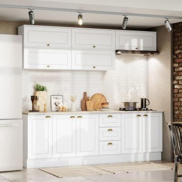 Imagem de Cozinha Compacta de 08 Peças Nova York 10 Portas 3 Gavetas MDF 240cm Branco