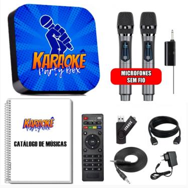 Imagem de Karaoke Party Box Azul +2 Mic Sem Fio +de 2000 Músicas +Catalogo Impresso (Com Pontuaçã...