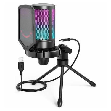 Imagem de Microfone de Mesa Fifine A6V Ampligame, com Suporte, Condensador, RGB, USB, Preto - A6V...