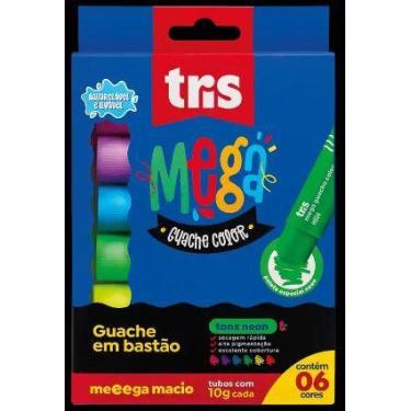 Imagem de Guache em Bastão Mega Guache Color 6 Cores Neon Tris