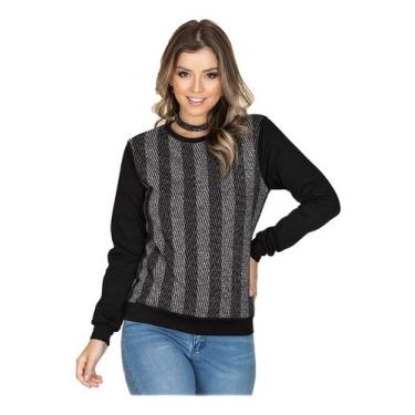 Imagem de Blusa Feminina Manga Longa em Malha Jacquard Mangas em Malha Ponto Rom