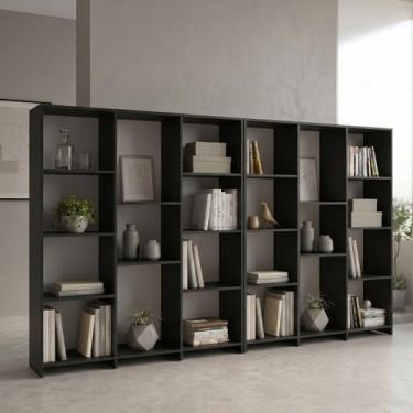 Imagem de Kit 2 Estantes Livreiro Multiuso 7 Prateleiras 11 Nichos London Preto 