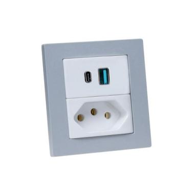 Imagem de Espelho Duplo Reto com 1 Tomada 20A 2 Usb 9.0A - CONNECT CAIXA TOMADA,