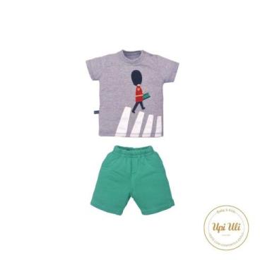 Imagem de Conjunto Bebê Menino Camiseta Short Cinza Verde Murilo, G