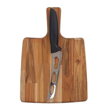 Imagem de Kit Tábua Com Faca Para Queijo Em Madeira Teca FSC - Tramontina 102397