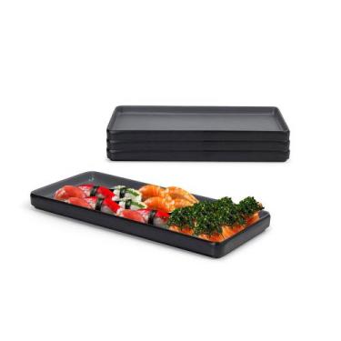 Imagem de Petisqueira Prato Retangular Preto Cinza Melanina 32cm 3un - GOURMET M