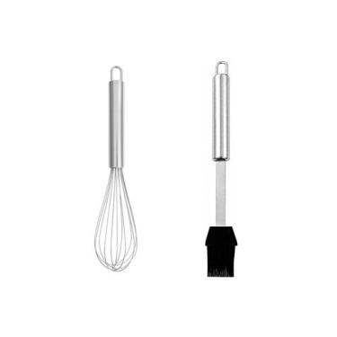 Imagem de Batedor Ovos Fouet Inox Pincel Culinário Silicone Preto 2un - casa cha