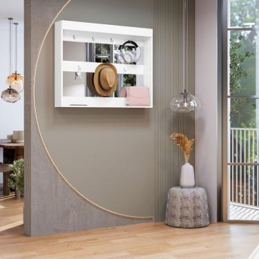 Imagem de Porta Objetos Modulo Espelho com 7 Ganchos Prateleira Branco MDP 15mm Framar 100CM