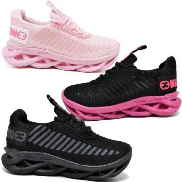 Imagem de Tênis Feminino Infantil Esporte Sola Trançada Confortavel Kit 3 Peças 