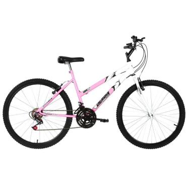 Imagem de Bicicleta de Passeio Ultra Bikes Esporte Bicolor Aro 24 Reforçada Freio V-Brake – 18 Marchas Feminina Rosa Bebê/Branco