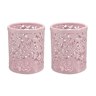 Imagem de CTKcom 2 pacotes de suporte de caneta de metal com estampa de flor rosa vazada, suporte para copo de caneta, organizador de recipiente, 2 peças, rosa