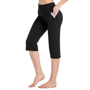 Imagem de Calças bootcut femininas de ioga com bolsos calça bootleg de cintura alta Calças de treino alargadas