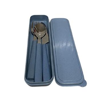 Imagem de Jogo de Talheres Garfo Faca Colher Inox e Cabo Biodegradável Cor:Azul