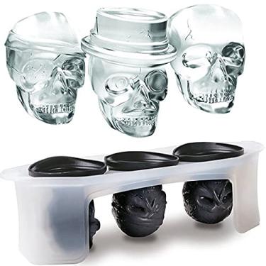 Imagem de Yajun Bandeja de molde de cubo de gelo 3D flexível molde de cabeça de caveira de silicone fácil de liberar, máquina de gelo durável para pudim de doces, preto