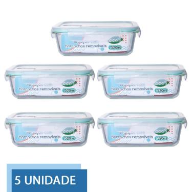 Imagem de Conjunto 5 Pote Vidro Hermético Tampa Mantimentos 1520ml