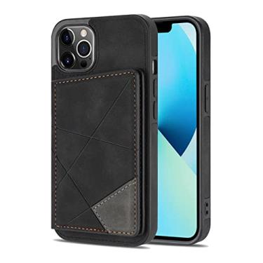 Imagem de GSYH Capa para iPhone 13 Pro Max/13 Pro/13, Capa de couro PU com fecho magnético compartimento para cartão função de suporte durável à prova de choque macio TPU capa traseira carteira, preta, 13 Pro 15,1 cm