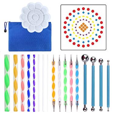 Imagem de Qudai Mandala de 20 peças, ferramentas de pontilhamento DIY pintura estênceis bola paleta pincéis de pintura multifunções kit de pontos para pedras de tela colorir desenho artesanato materiais de arte