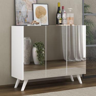 Imagem de Aparador Buffet 3 Portas com Espelho Retrô Vegas Multimóveis MP1013 Branco