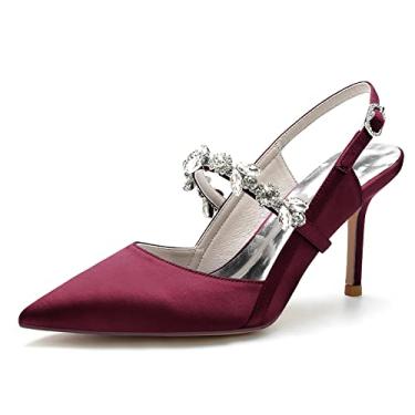 Imagem de Sapato feminino bico fino de casamento com strass Mary Jane salto para festa formatura cetim Slingback, Vencedor, 9