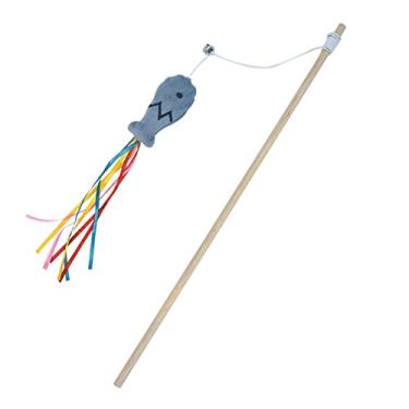 Imagem de Bothyi Brinquedos interativos para gatos com design de peixe, fitas coloridas, gatinho gatinho, brinquedo de gato para gatos internos, brinquedo de corda de gato, cinza